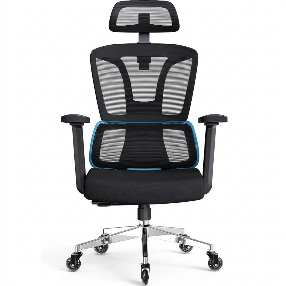 Silla de Oficina Ergonómica, Reposabrazos 4D, Profundidad de Asiento Ajustable, Ruedas de Goma, Inclinación de 4 Niveles, Cómoda para Personas Altas