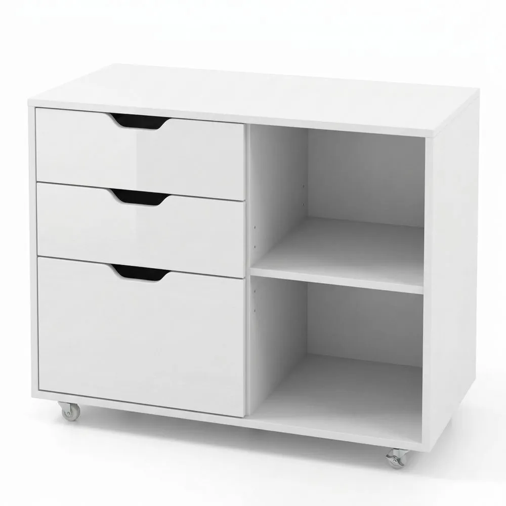 Cajonera con Ruedas, 3 Cajones, Estantería Ajustable, Archivador de Oficina, Tamaño Carta, A4, Legal