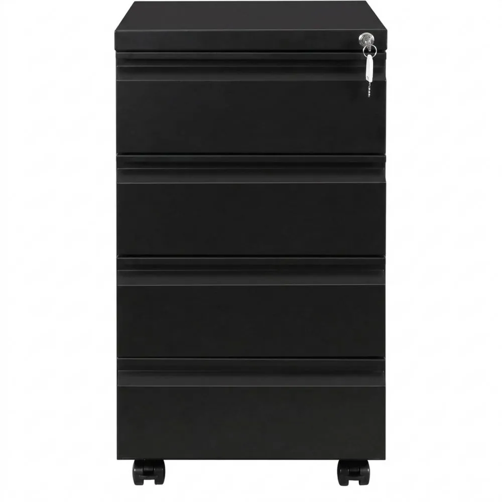 Archivador Móvil con Cerradura, 4 Cajones, Ruedas Silenciosas, Llaves Incluidas, Para Oficina, Totalmente Montado