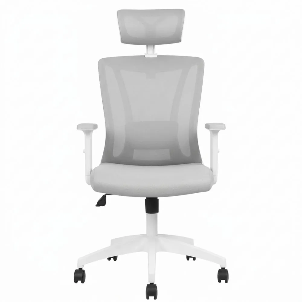 Silla de Oficina Ergonómica, Respaldo Alto con Malla Transpirable, Espuma de Alta Densidad, Inclinación de 130°, Reposacabezas Ajustable, Blanca