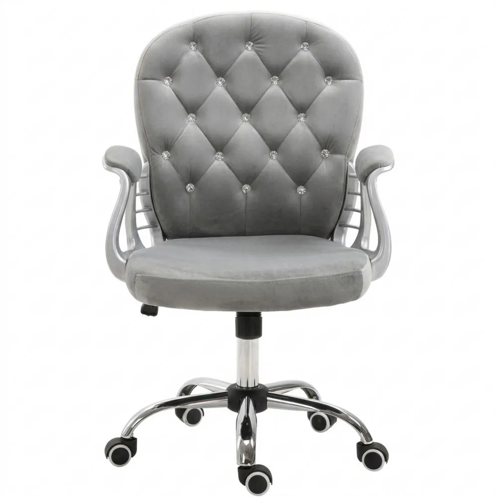Silla de Oficina Giratoria de Terciopelo con Altura Ajustable y Detalles de Diamante para Estudio