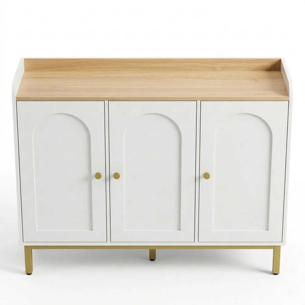 Aparador Multifuncional con Estantes Ajustables y 3 Puertas en Blanco