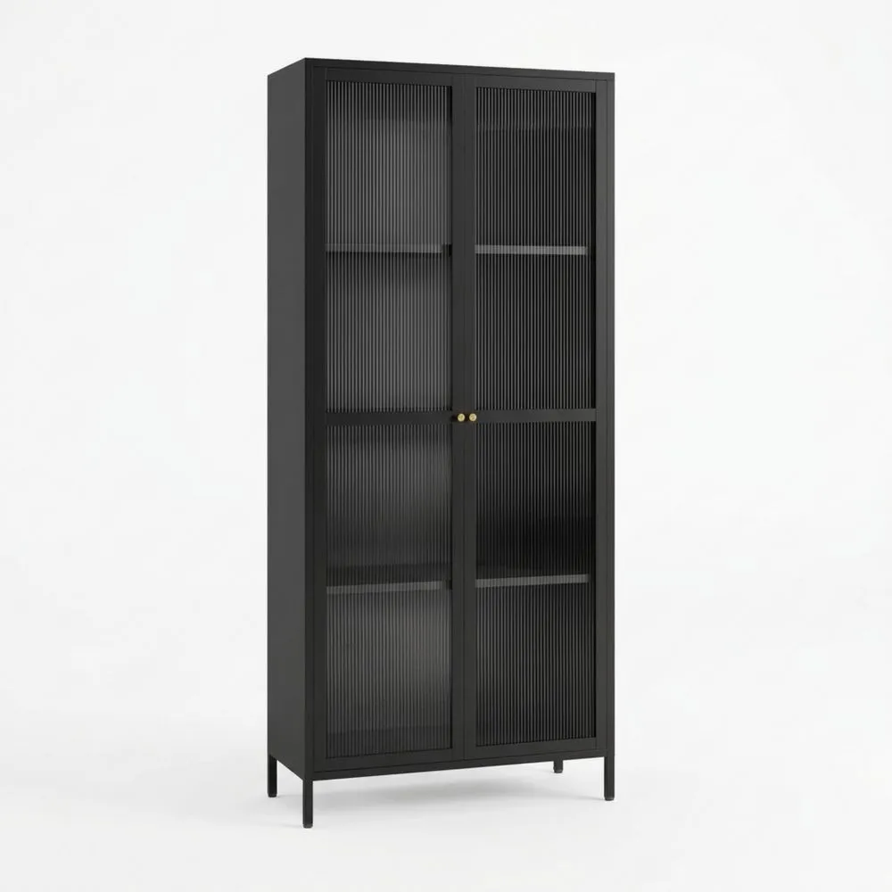 Aparador de salón con puertas de vidrio y compartimentos