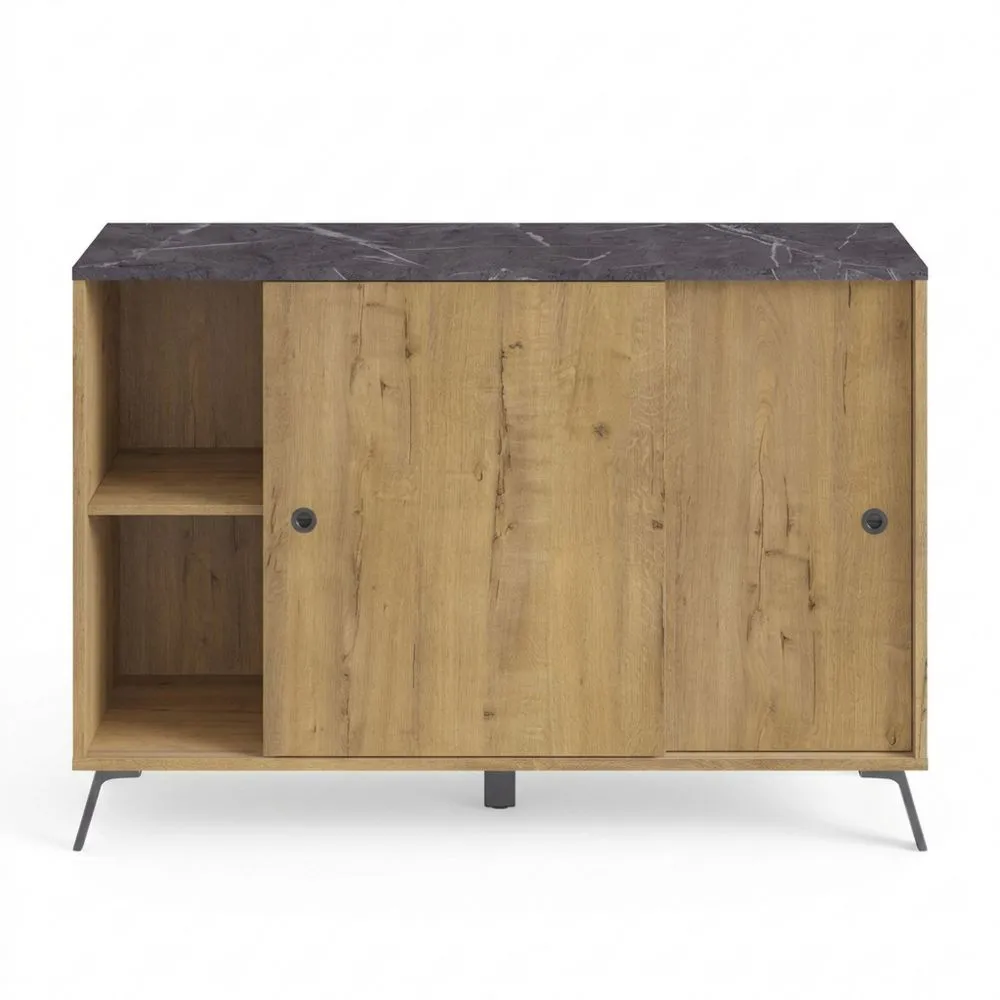 Aparador Moderno con Puertas Correderas de Roble y Patas Negras