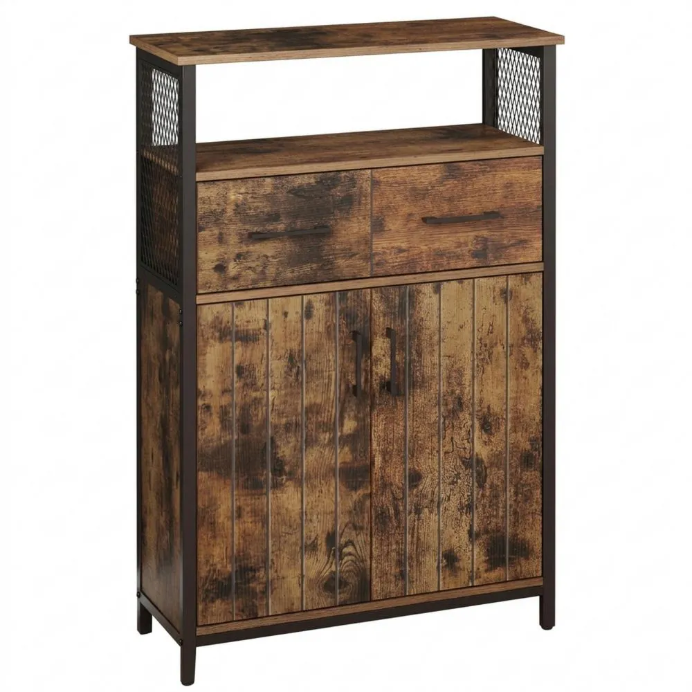 Armario de Almacenamiento con Estante Ajustable y Cajón, para Baño o Cocina, Estilo Industrial, Marrón Rústico y Negro