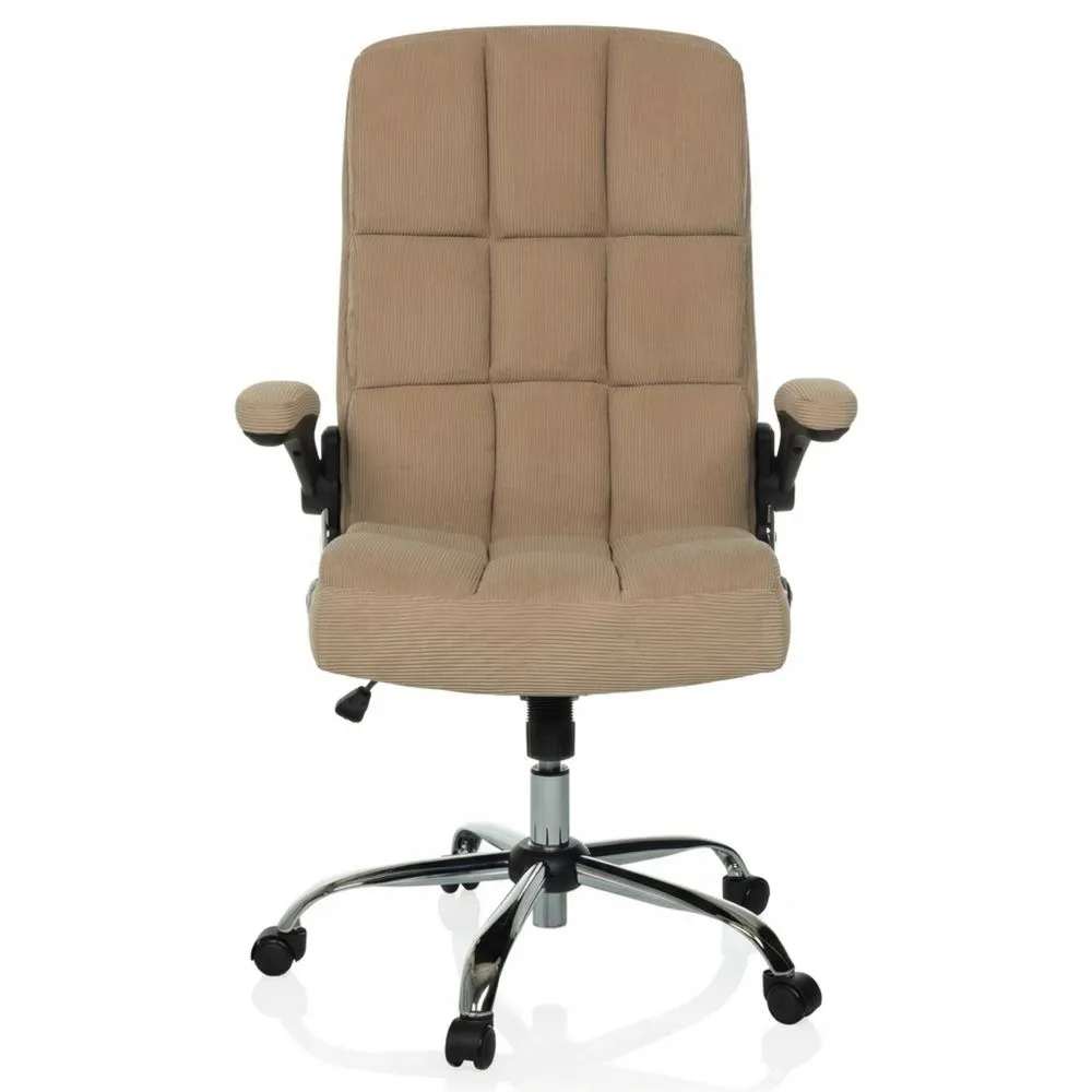 Silla Giratoria Tapizada, Altura Ajustable, Reposabrazos Plegables, Beige