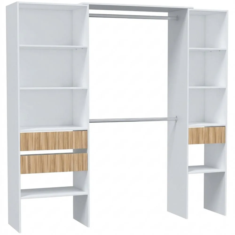 Armario Abierto Moderno para Dormitorio, Blanco Artik y Roble Natural, 187 x 190 x 40 cm