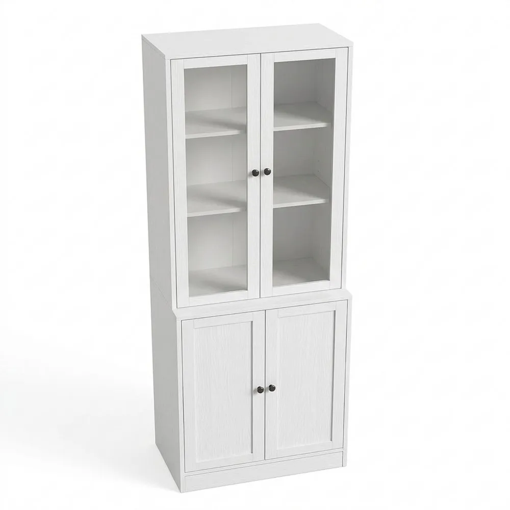 Estantería de 5 Niveles con Puertas de Vidrio, Armario de Exhibición, Gabinete Alto para Cocina, Sala de Estar, Comedor