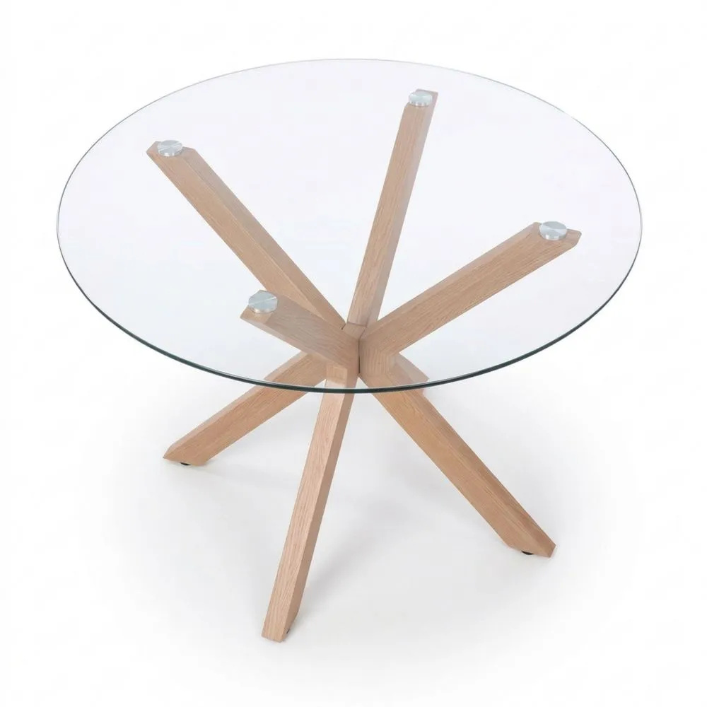 Mesa de Comedor Redonda con Acabado en Efecto Madera y Patas Metálicas