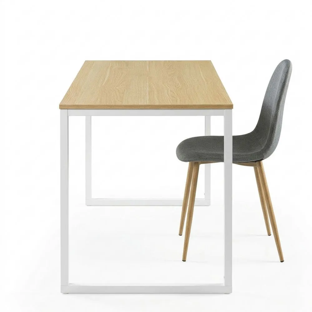 Escritorio Moderno Grande de Metal y Madera 160 x 60 cm, Altura 74 cm, Blanco y Marrón