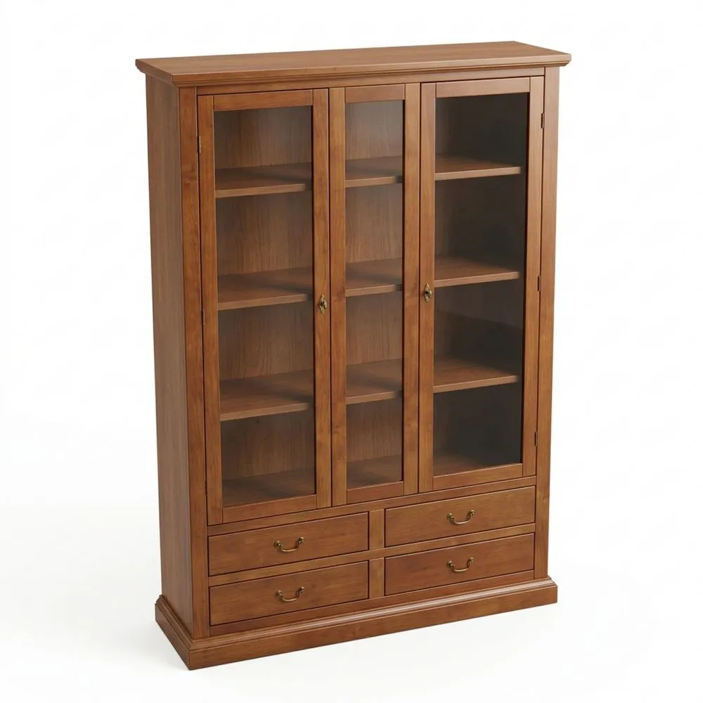 Vitrina de Madera de Estilo Clásico con Cajones, Estantes y Puertas para Sala de Estar y Cocina, 119 x 40 x 185 cm