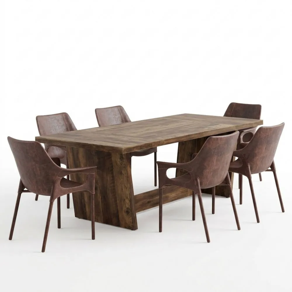 Mesa de comedor retro de madera maciza de 180 cm, ideal para cocina o salón, en color marrón rústico