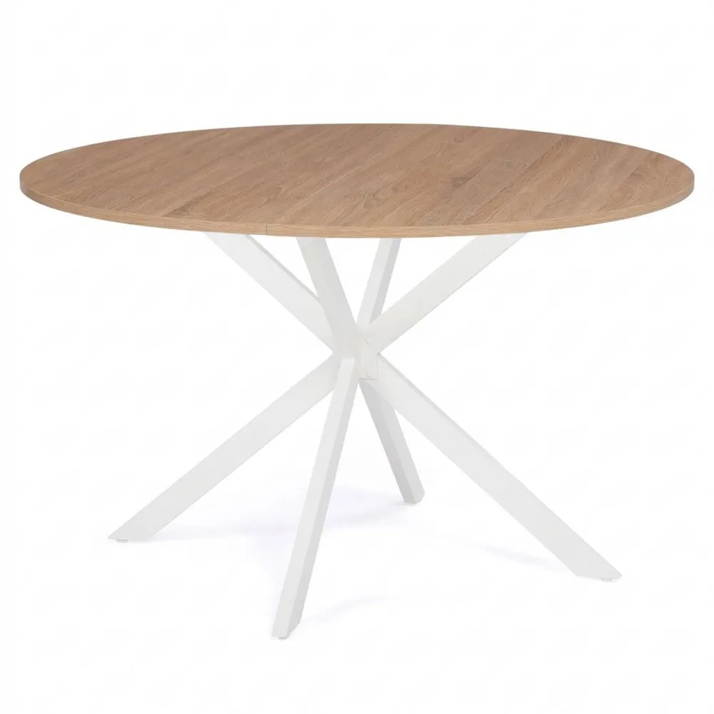 Mesa Redonda para Comedor de 4-6 Personas con Base de Araña, Madera y Blanca, 110 cm