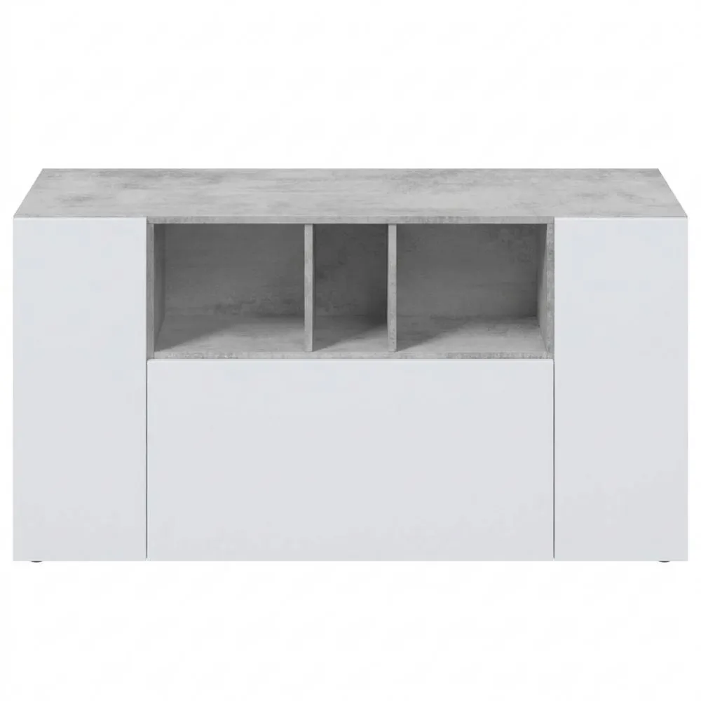 Aparador con 3 Puertas para Salón en Gris Cemento y Blanco
