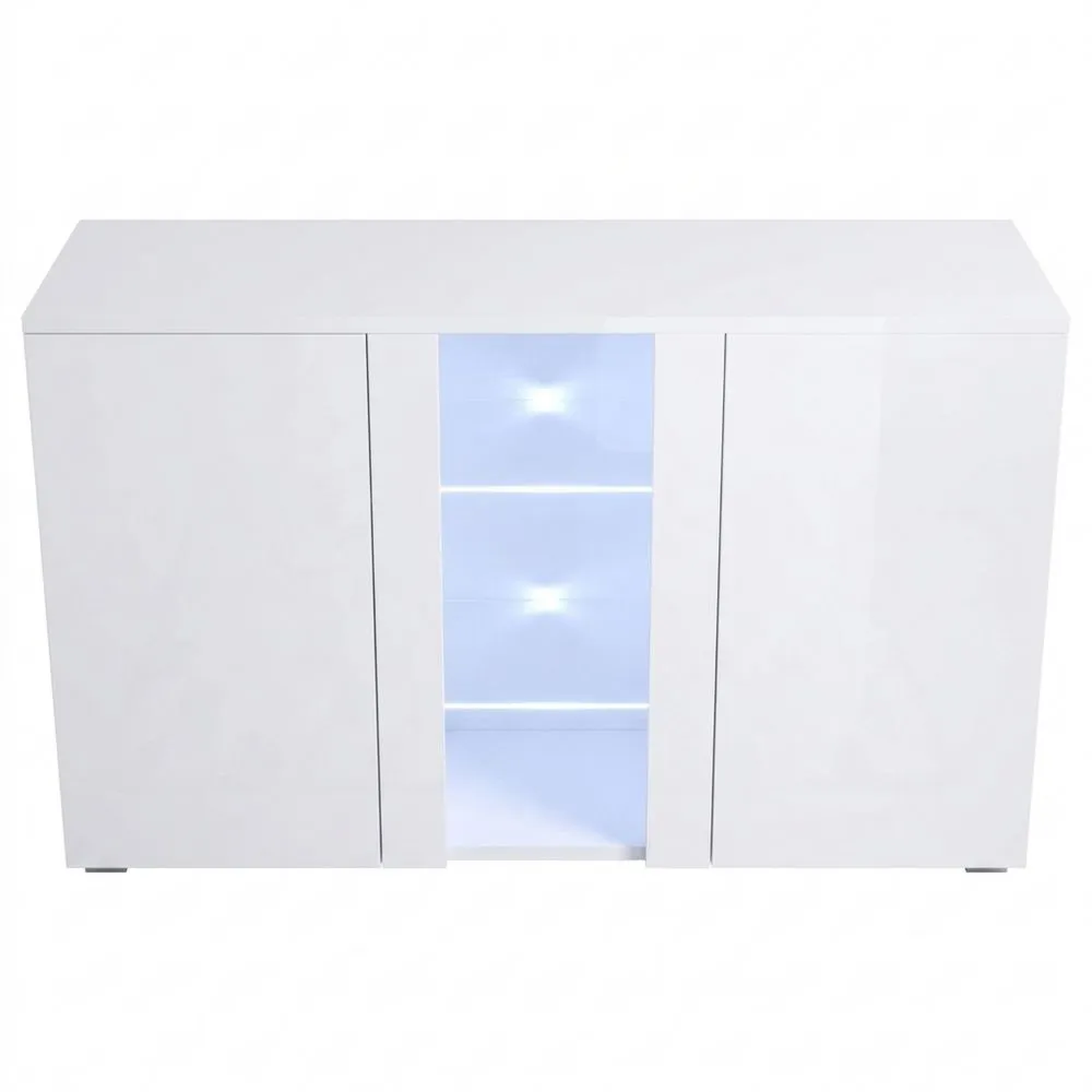 Armario de TV moderno con patas y luz LED, blanco, 120 x 72 x 40 cm