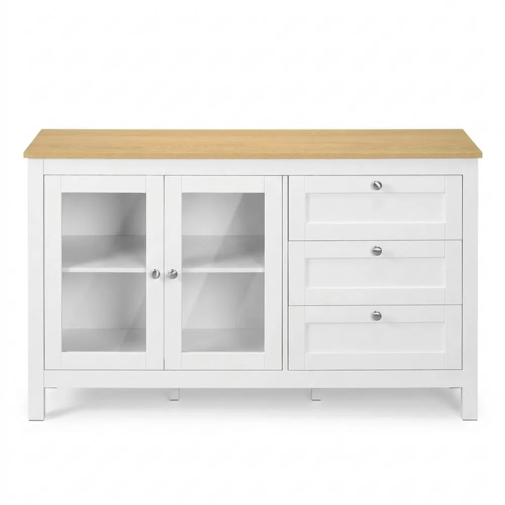 Aparador con Puertas de Cristal y Estantes Ajustables para Cocina