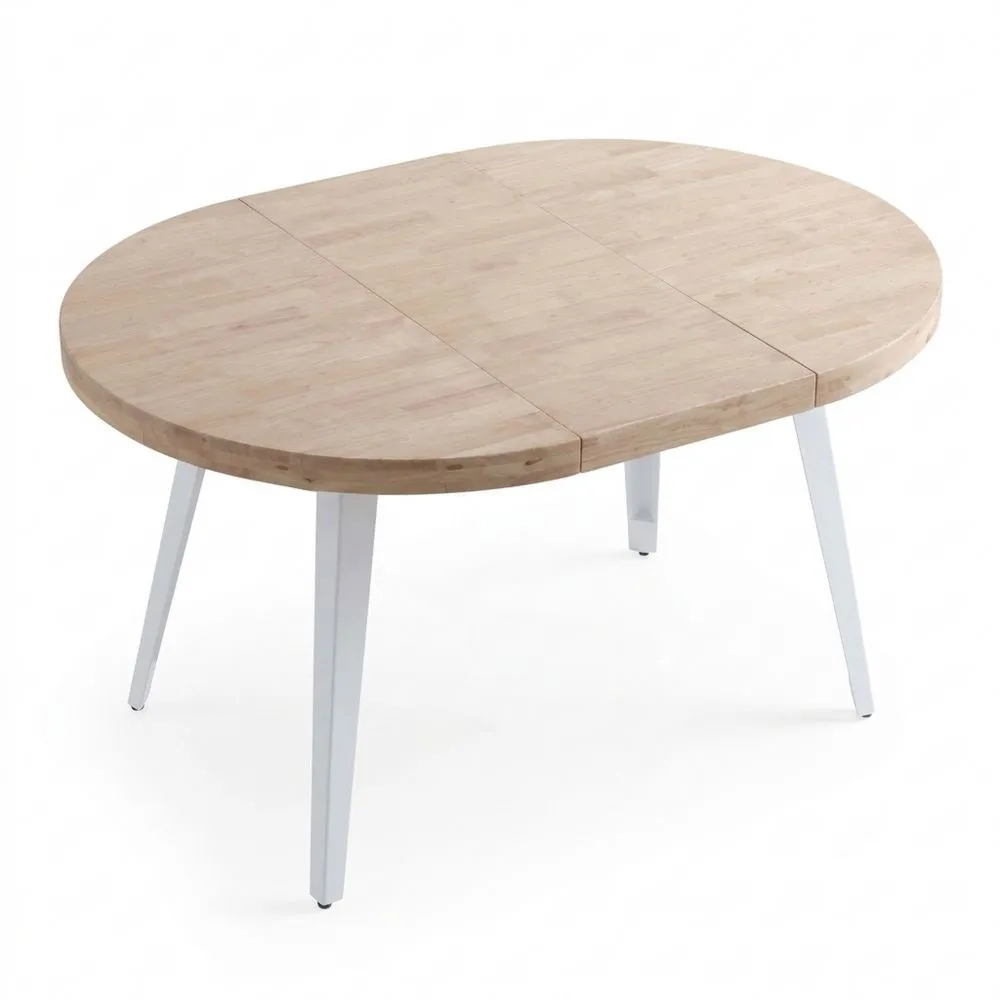 Mesa de Comedor Redonda Extensible, 2 Secciones, Acabado en Roble y Blanco, Medidas: 100-180 cm x 100 cm x 78 cm