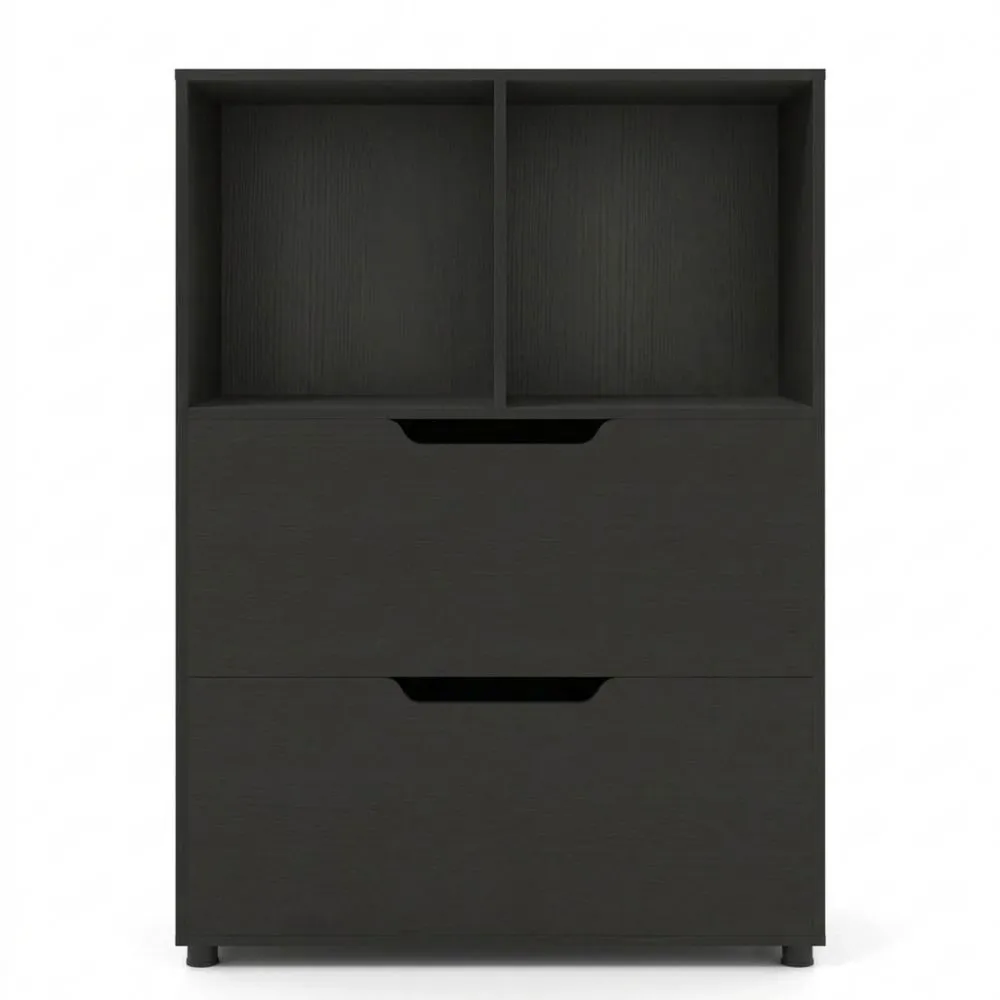 Estantería de Madera con 4 Cubos y 2 Cajones, Mueble de Almacenamiento para Salón u Oficina, 70 x 33.5 x 130 cm (Negro)