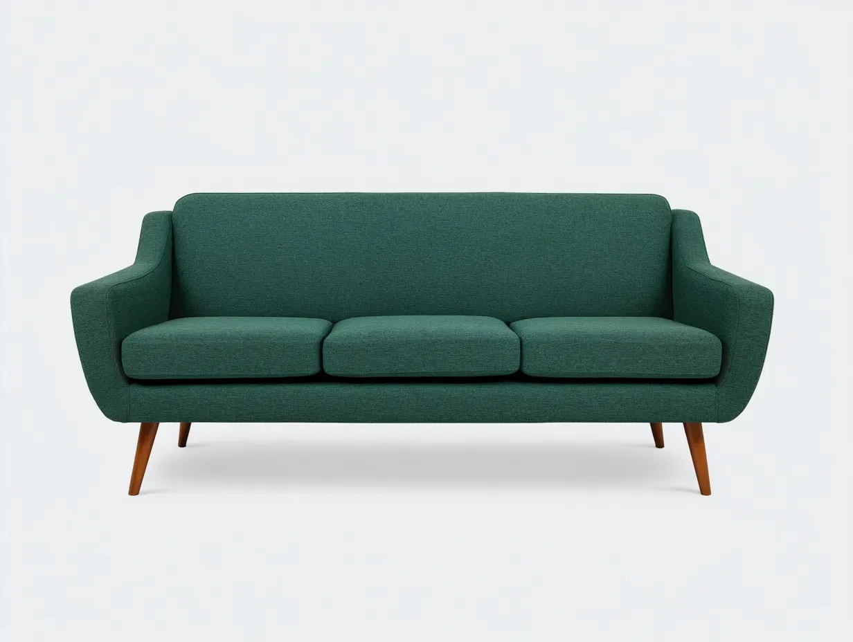 Sofá de 3 plazas de tela verde azulado con patas de madera 211 x 86 x 84 cm - para salón - estilo mid-century actual-Lodilihome