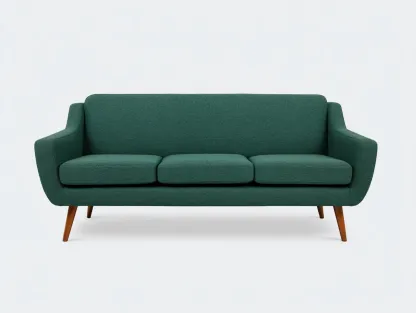 Sofá de 3 plazas de tela verde azulado con patas de madera 211 x 86 x 84 cm - para salón - estilo mid-century actual-Lodilihome