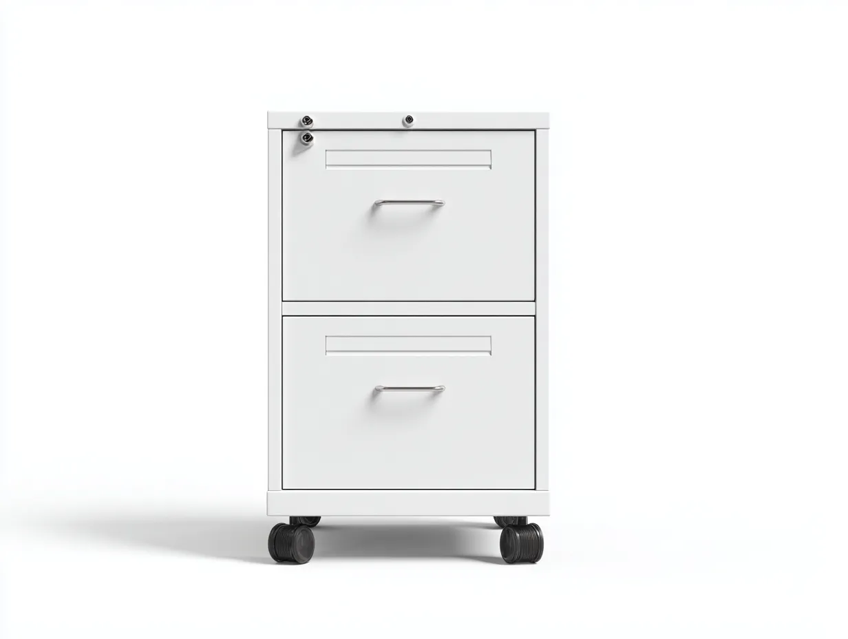 Archivador metálico con ruedas 2 cajones 40 x 50 x 75 cm - blanco y plateado - para oficina y despacho - diseño práctico y compacto-Lodilihome