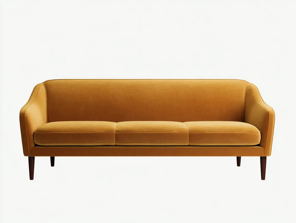 Sofá de 3 plazas de terciopelo ámbar con patas de madera oscura 212 x 86 x 84 cm - para salón - estilo elegante y contemporáneo-Lodilihome