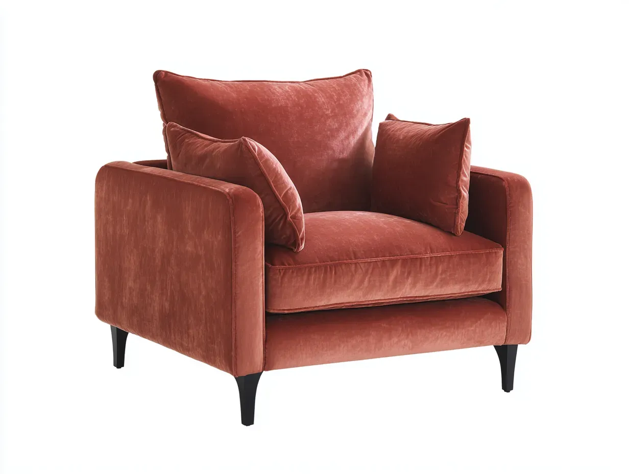 Sillón en terciopelo 94 x 90 x 87 cm - coral teja y negro - para salón - estilo sofisticado con cojín de respaldo amplio-Lodilihome