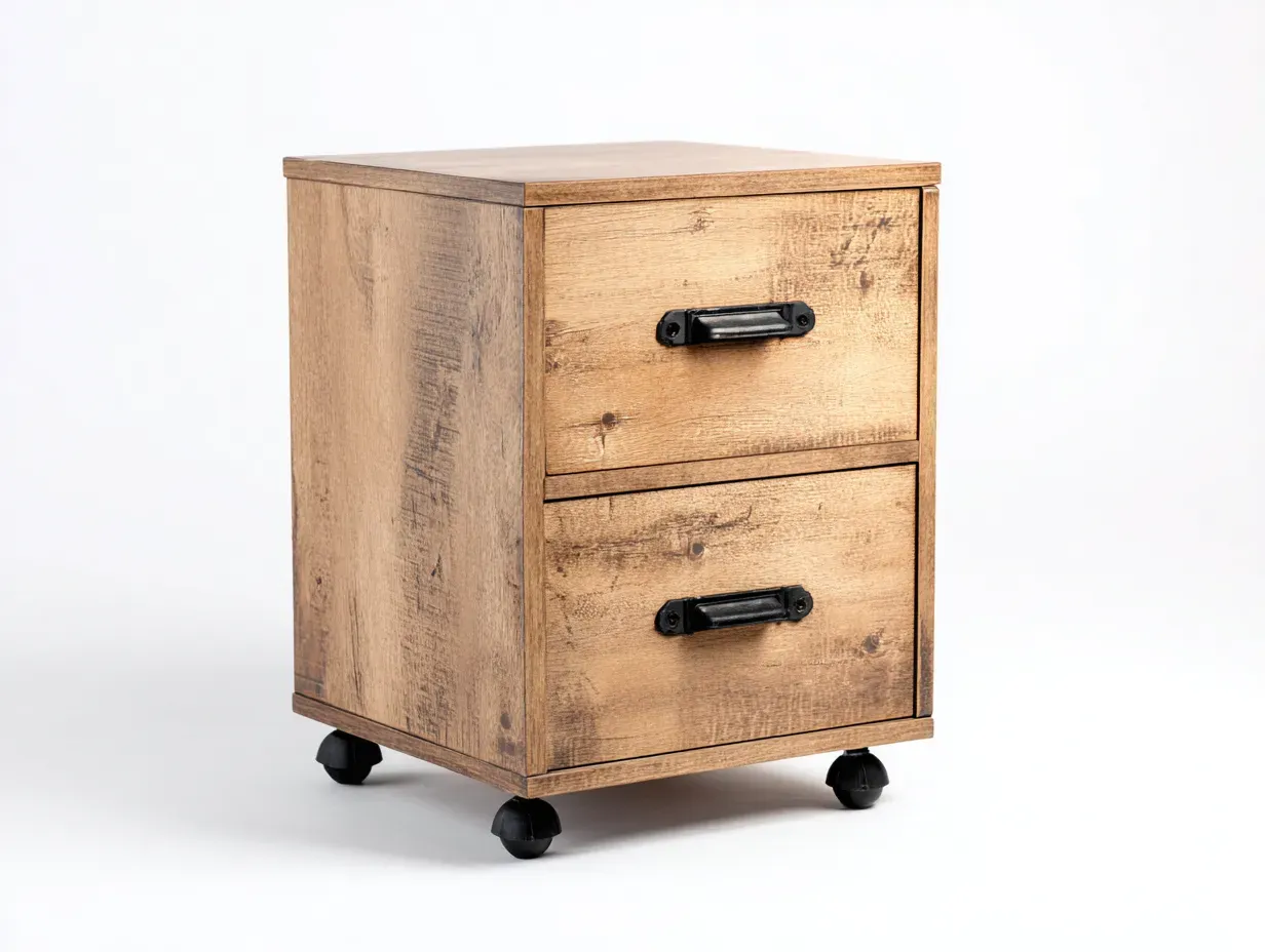 Archivador compacto con ruedas 2 cajones 40 x 50 x 65 cm - madera tono natural y negro - para oficina y dormitorio - estilo rústico funcional-Lodilihome