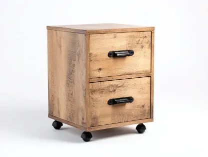 Archivador compacto con ruedas 2 cajones 40 x 50 x 65 cm - madera tono natural y negro - para oficina y dormitorio - estilo rústico funcional-Lodilihome