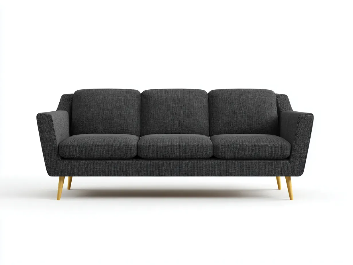 Sofá de 3 plazas de tela gris oscuro con patas de madera clara 212 x 85 x 83 cm - para salón - estilo moderno y funcional-Lodilihome
