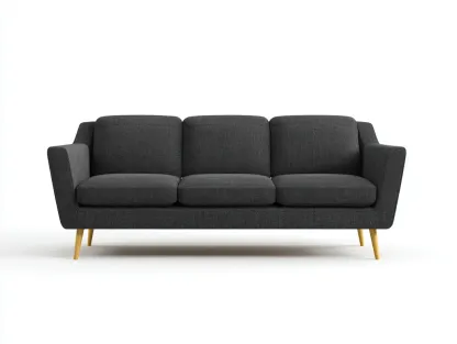 Sofá de 3 plazas de tela gris oscuro con patas de madera clara 212 x 85 x 83 cm - para salón - estilo moderno y funcional-Lodilihome