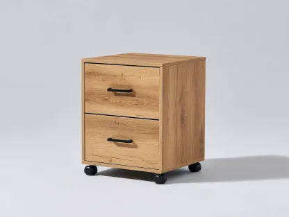 Archivador móvil 2 cajones 40 x 50 x 65 cm - madera roble claro y negro - para oficina y hogar - diseño moderno compacto con ruedas-Lodilihome