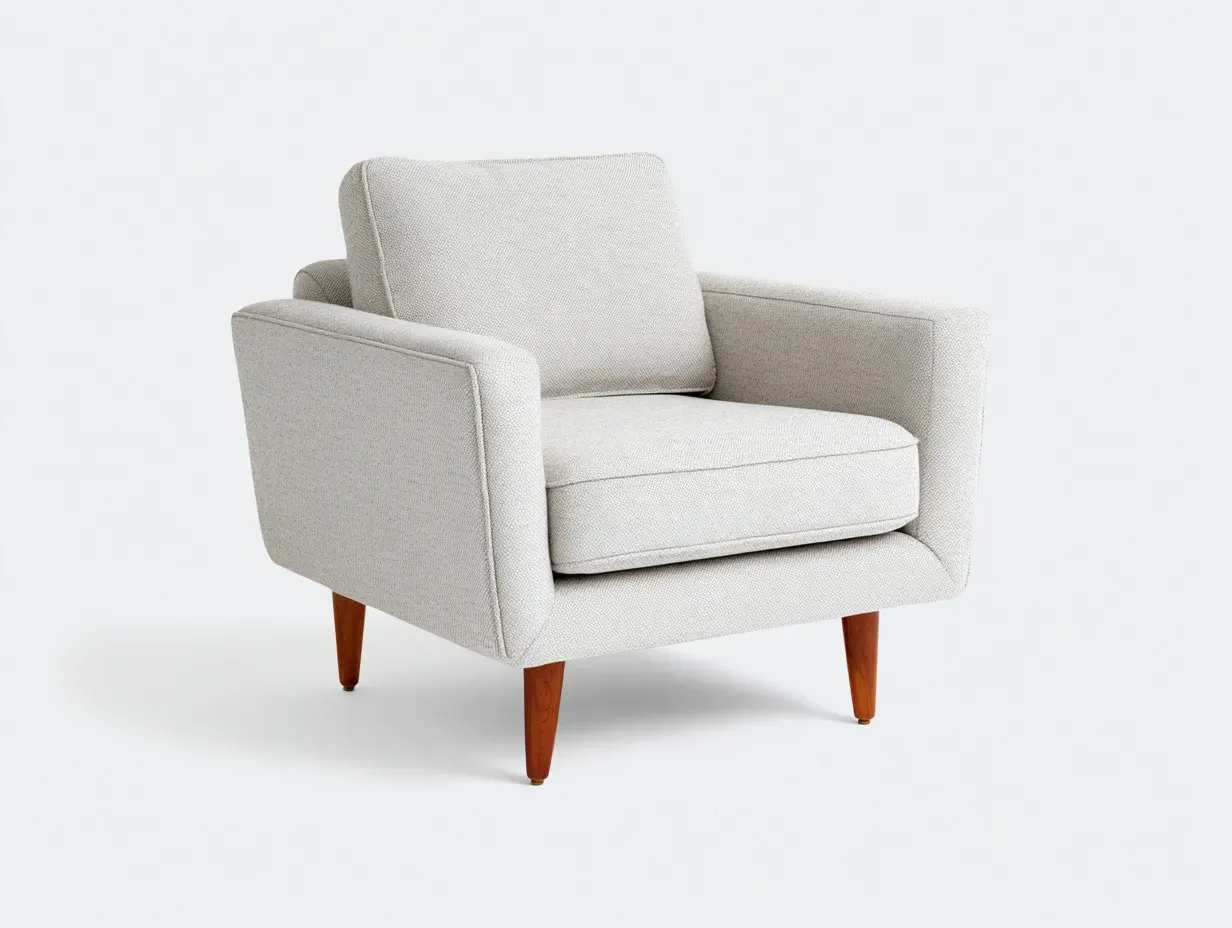 Sillón en tela 91 x 85 x 84 cm - gris perla y nogal cálido - para salón - estilo contemporáneo con líneas rectas, cojín suelto y patas de madera-Lodilihome