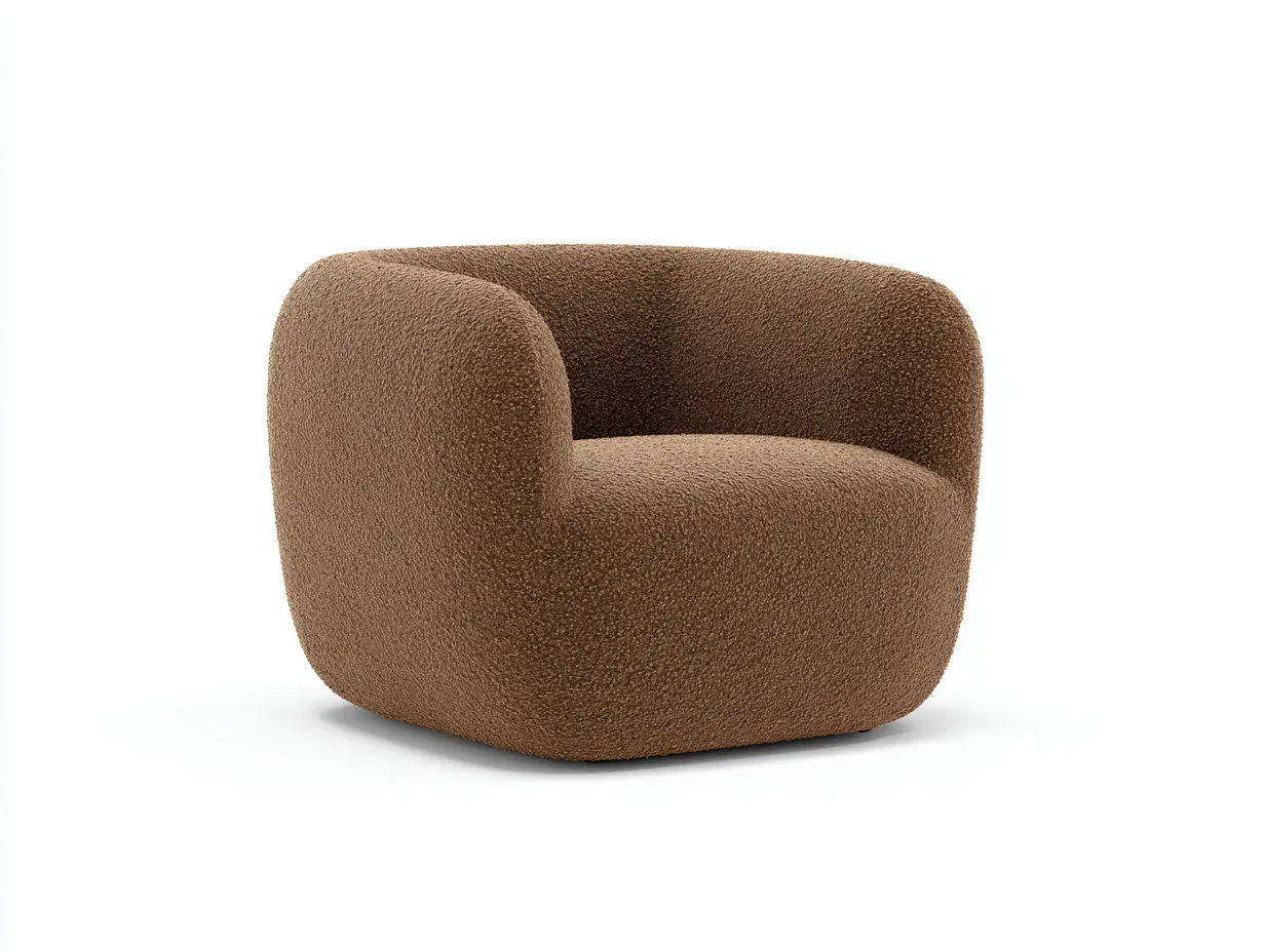 Sillón en tejido bouclé 88 x 84 x 71 cm - marrón canela - para salón - estilo orgánico contemporáneo con respaldo curvo y asiento envolvente-Lodilihome