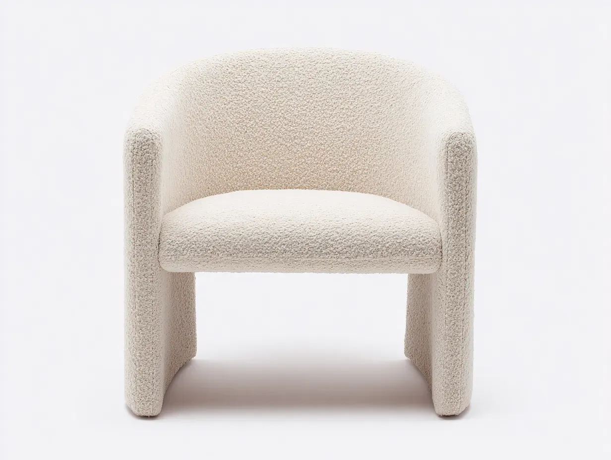Sillón individual tapizado 78 x 76 x 74 cm - tela bouclé crema - para salón - diseño curvo moderno envolvente-Lodilihome