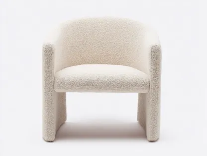 Sillón individual tapizado 78 x 76 x 74 cm - tela bouclé crema - para salón - diseño curvo moderno envolvente-Lodilihome