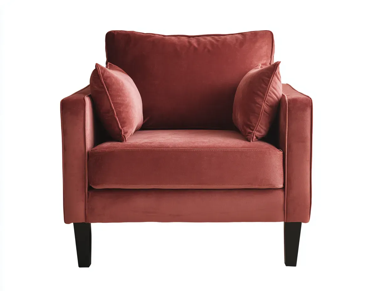 Sillón en terciopelo 92 x 88 x 86 cm - terracota rosado y negro - para salón - estilo elegante con cojines laterales y asiento amplio-Lodilihome