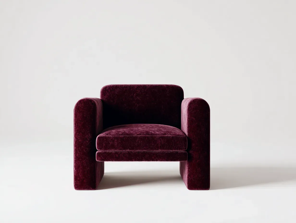 Sillón en terciopelo 86 x 82 x 74 cm - burdeos oscuro - para salón - estilo contemporáneo con brazos anchos y asiento envolvente-Lodilihome