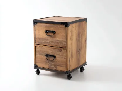 Archivador industrial con ruedas 2 cajones 40 x 50 x 68 cm - madera envejecida y metal negro - para oficina y estudio - estilo vintage robusto-Lodilihome