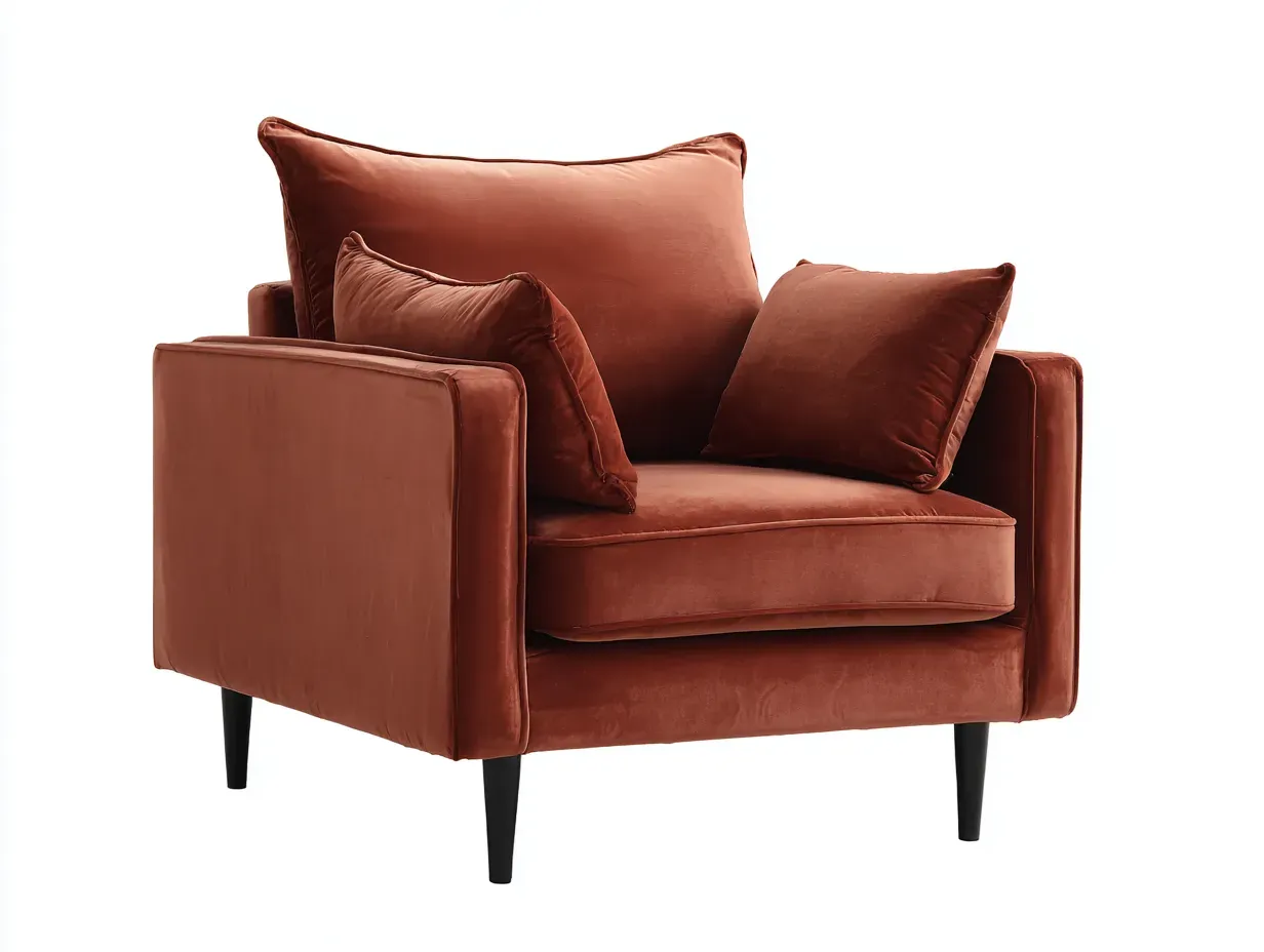 Sillón individual tapizado 85 x 80 x 78 cm - terciopelo rojo teja - para salón - estilo contemporáneo con patas negras-Lodilihome