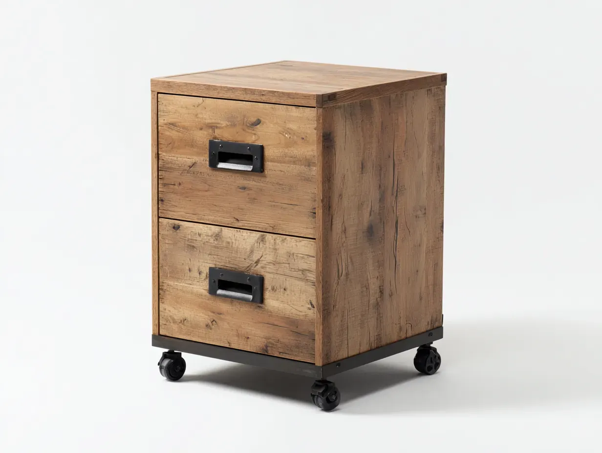 Archivador con ruedas 2 cajones 40x50x65 cm - madera efecto roble y negro - para oficina y hogar - estilo industrial compacto-Lodilihome
