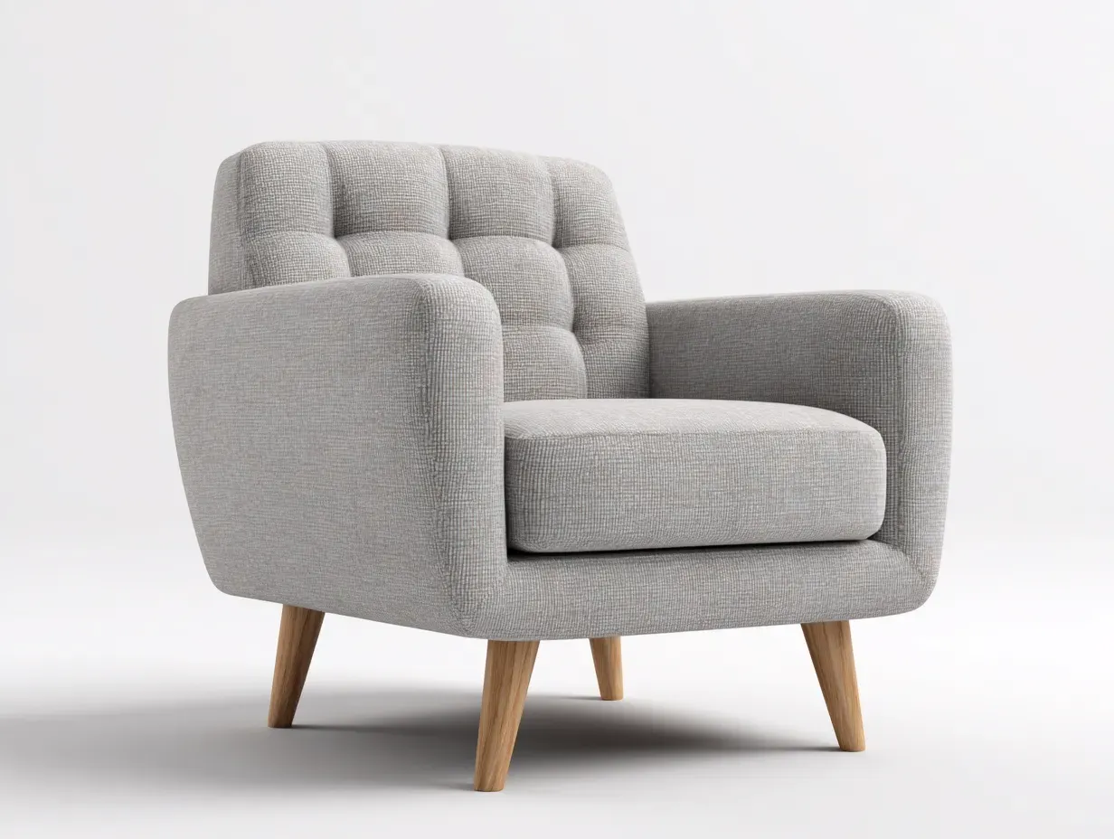 Sillón en tela 90 x 84 x 82 cm - gris claro y roble natural - para salón - estilo nórdico con respaldo acolchado y patas de madera inclinadas-Lodilihome