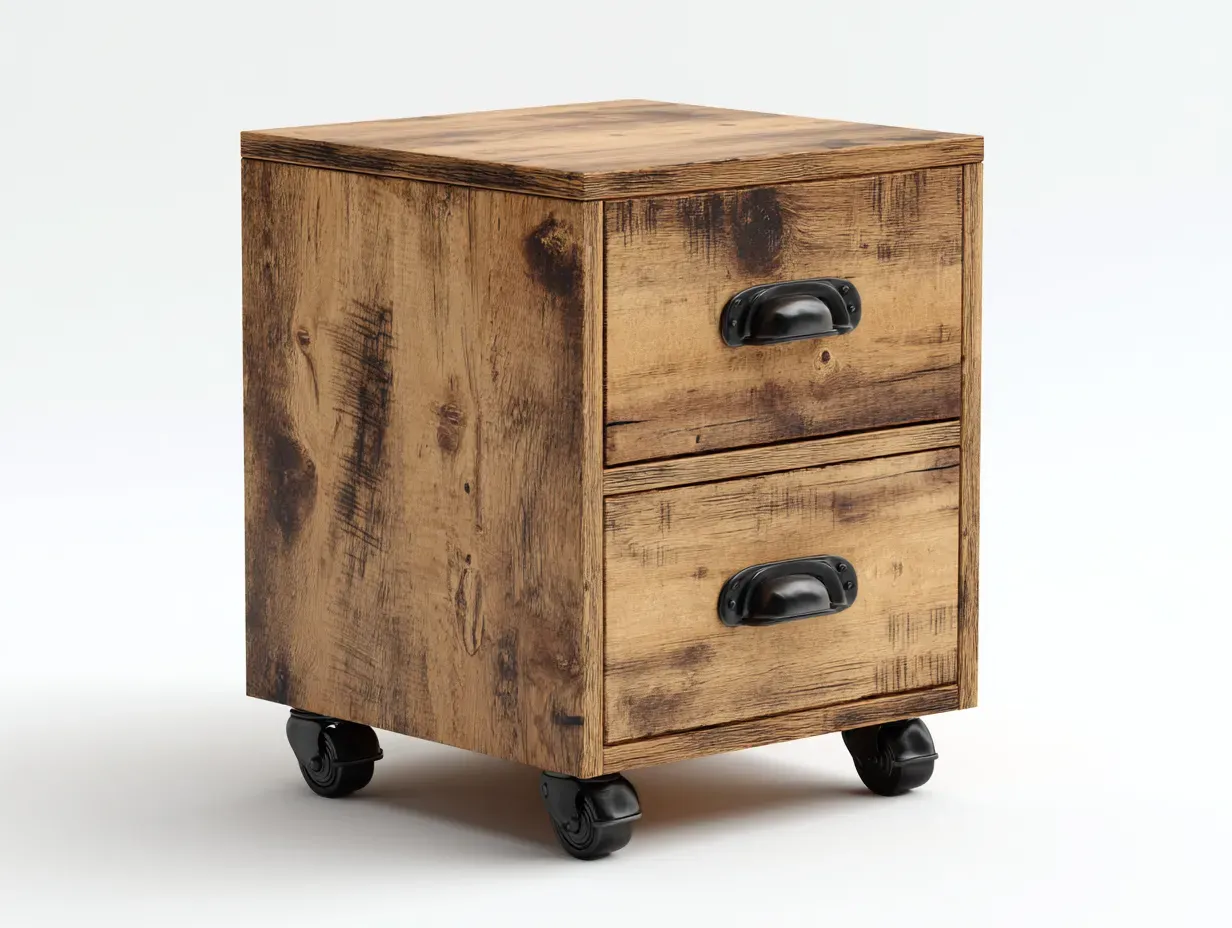 Archivador rústico con ruedas 2 cajones 40 x 50 x 65 cm - madera envejecida y negro - para oficina y hogar - estilo vintage compacto-Lodilihome