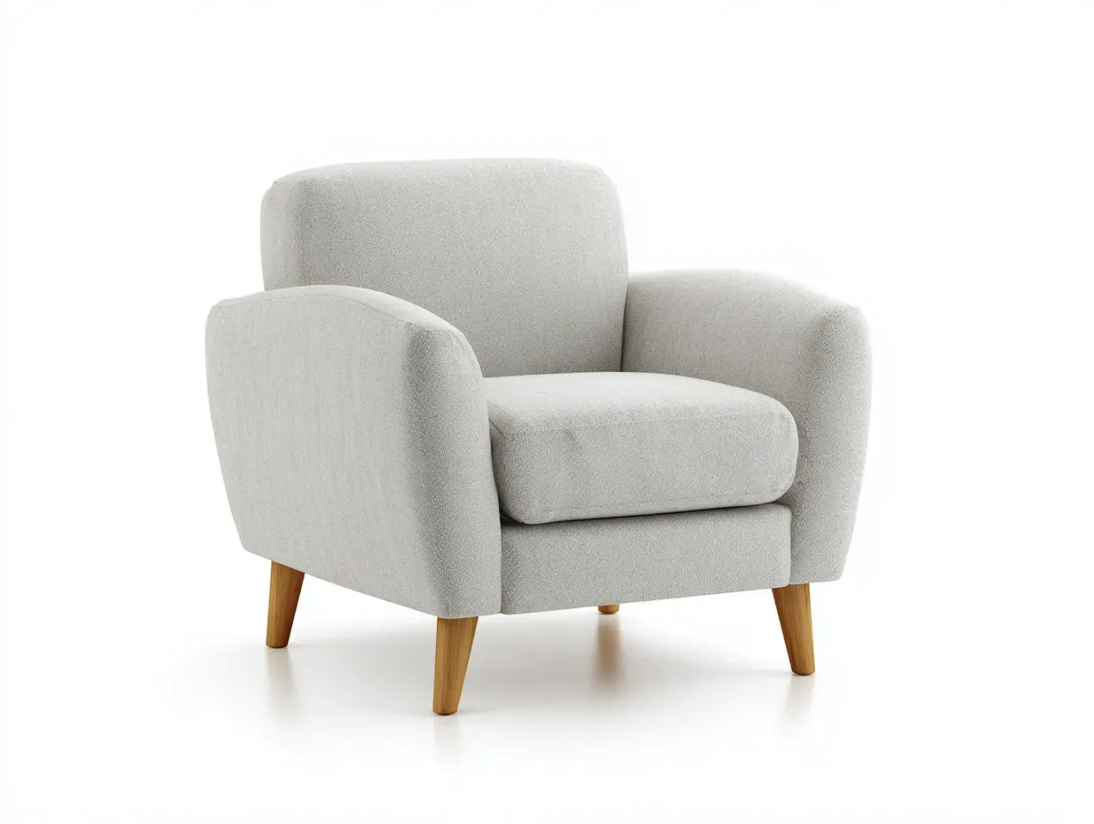 Sillón individual tapizado 82 x 78 x 76 cm - tela beige claro - para salón - estilo nórdico con patas de madera-Lodilihome