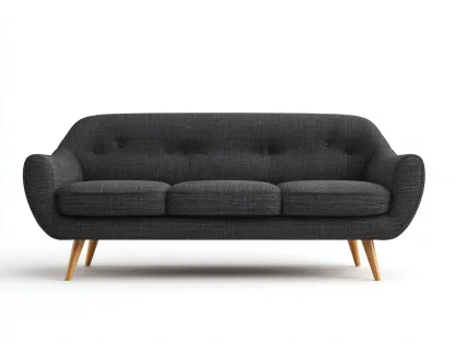 Sofá de 3 plazas de tela gris oscuro con respaldo capitoné y patas de madera clara 208 x 84 x 83 cm - para salón - estilo nórdico y contemporáneo-Lodilihome
