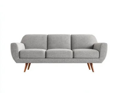 Sofá de 3 plazas de tela gris claro con patas de madera y líneas envolventes 206 x 84 x 82 cm - para salón - estilo moderno y acogedor-Lodilihome