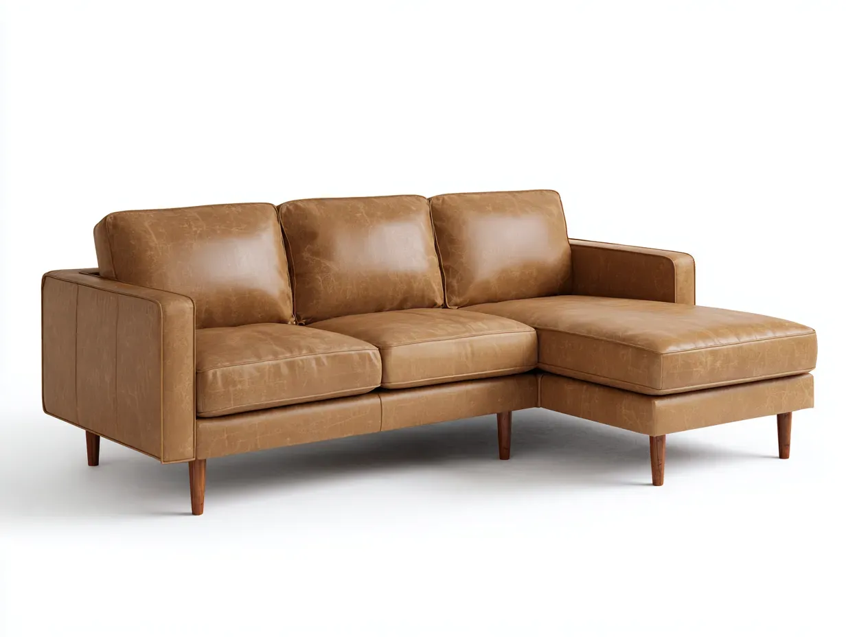 Sofá rinconero en cuero sintético 232 x 155 x 85 cm - camel claro y nogal medio - para salón - estilo moderno con chaise longue lateral-Davexninest