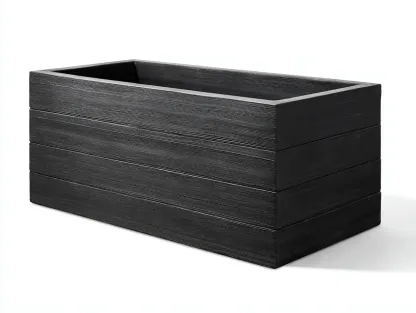 Macetero rectangular 85 x 32 x 30 cm - plástico negro textura madera - para exterior - diseño moderno efecto natural-Davexninest
