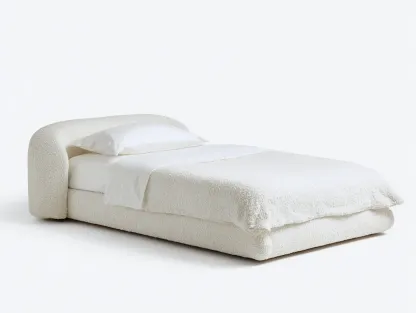 Cama individual tapizada en tejido bouclé marfil con cabecero curvo 200 x 90 x 92 cm - para dormitorio - estilo orgánico y envolvente-Davexninest