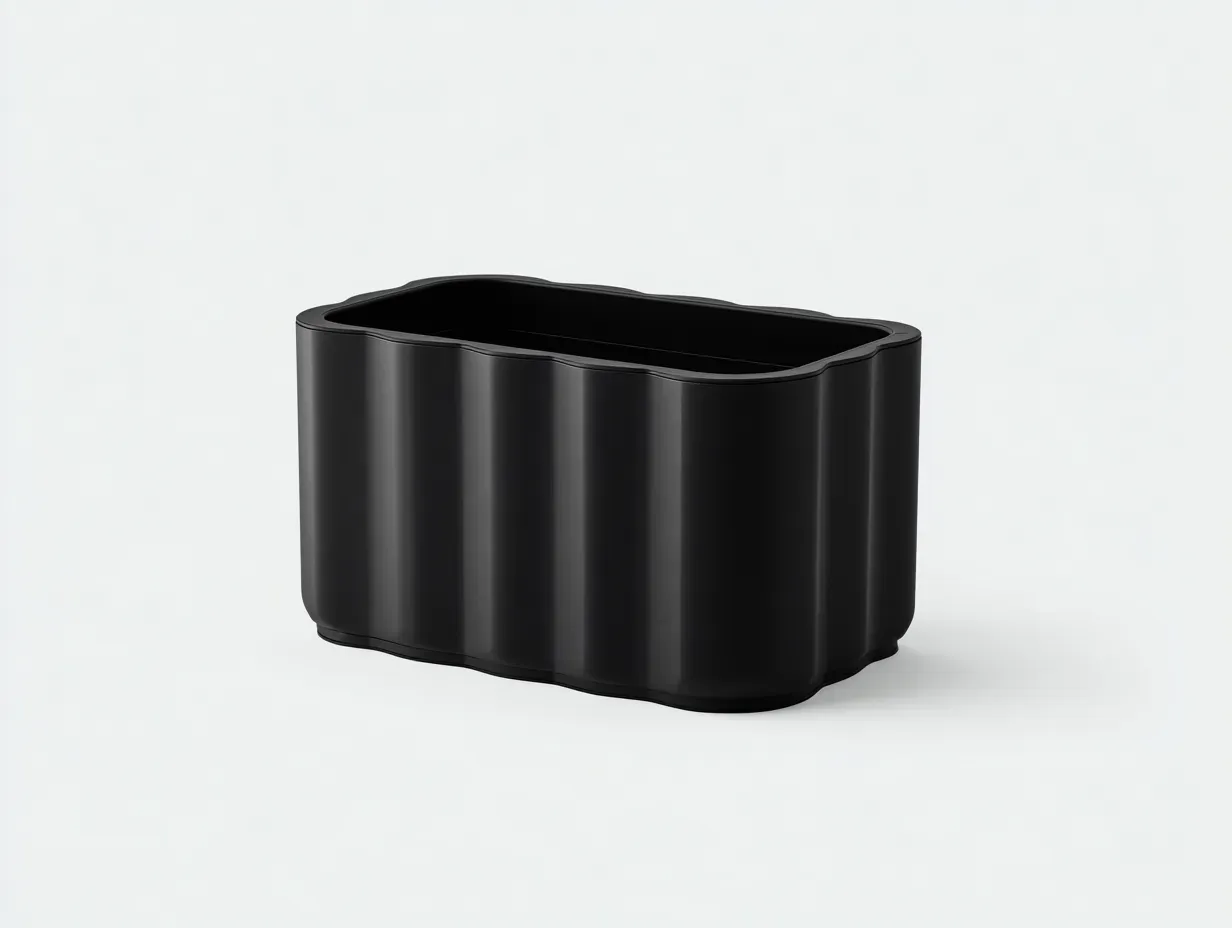 Macetero rectangular 75 x 28 x 26 cm - diseño ondulado negro - plástico resistente - estilo contemporáneo para exterior-Davexninest